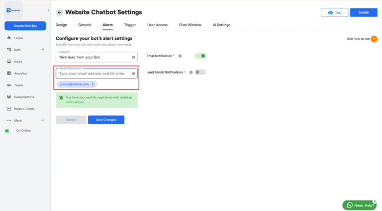 website chatbot api pricing